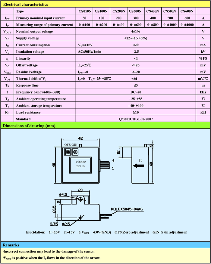 CS600N Open Loop Hall Effect Two Way Power SupplyCurrent Sensors